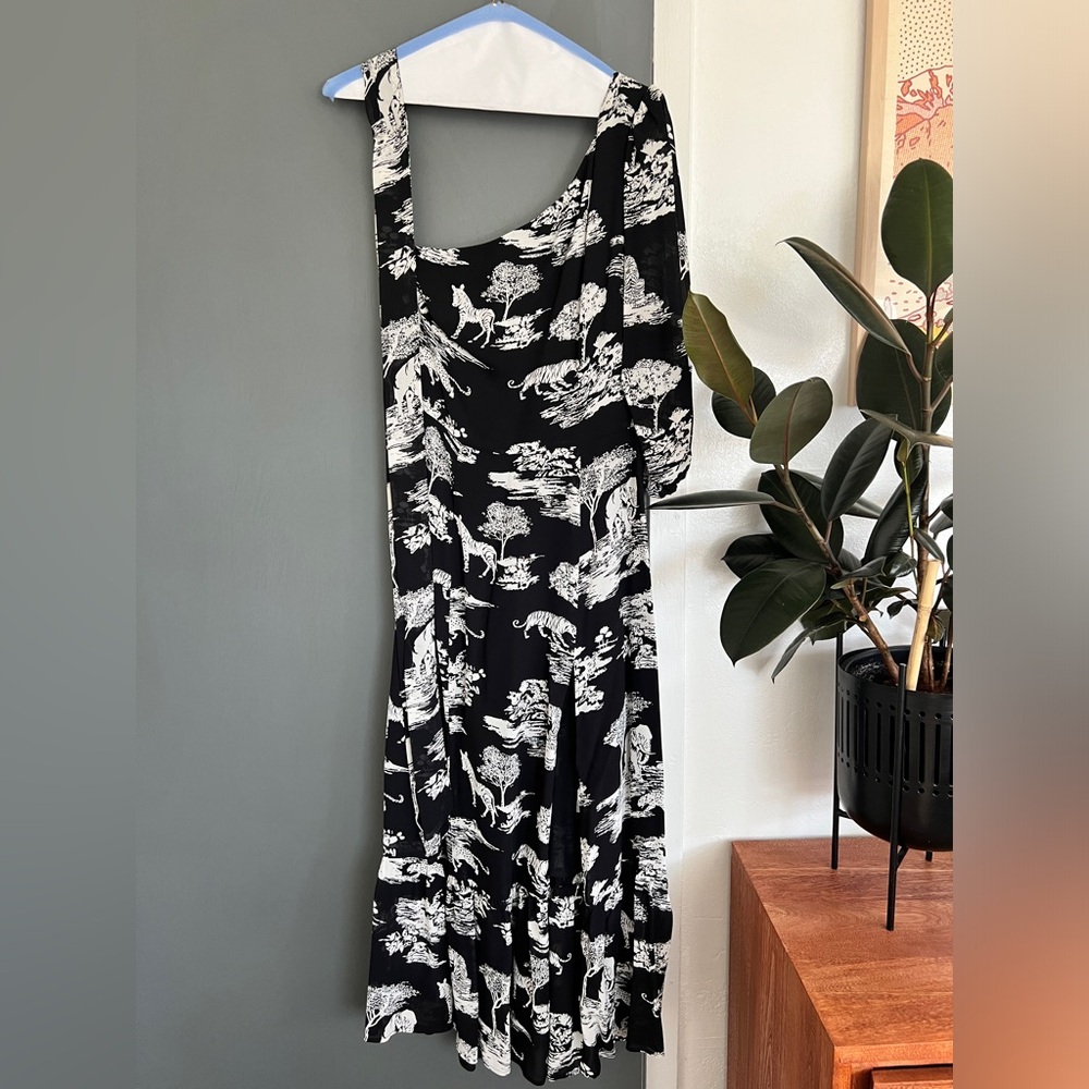 Reformation Freeport one shoulder dress in Safari print